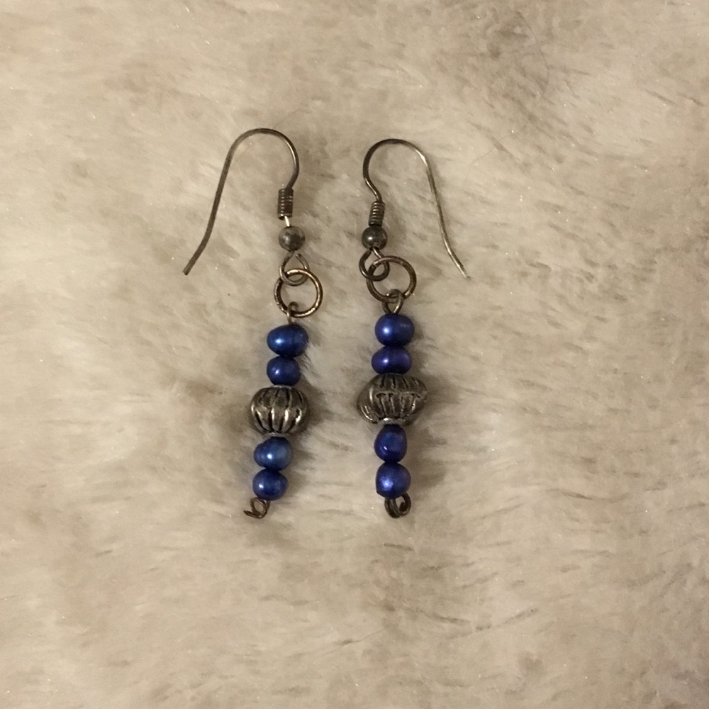Handmade blue & silver dangling earrings